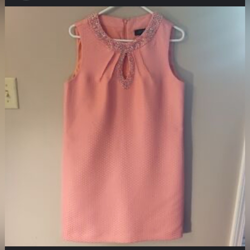 Tahari Rubella Soft coral Jeweled Neckline Dress. size 14 NWOT - Picture 2 of 5